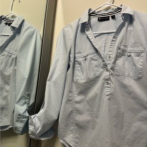 7th Avenue Design Studio New York & Company Blue Button Shirt Career sz Medium
